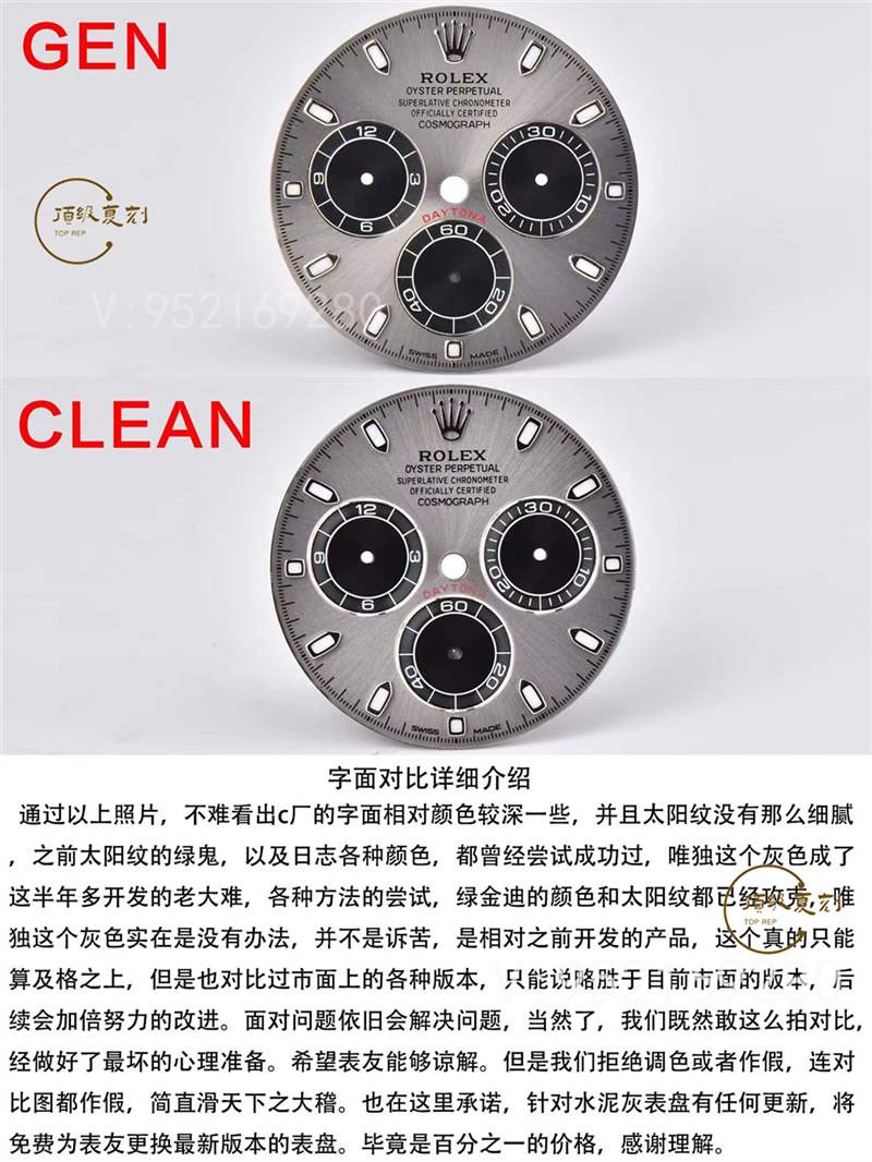 c廠(clean廠)勞力士灰色熊貓迪復刻表對比正品怎么樣-復刻表