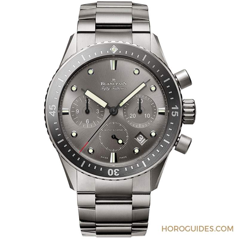 18K紅金藍(lán)面、23級(jí)鈦灰面，Blancpain五十噚深潛器飛返計(jì)時(shí)碼表兩款延伸新作-復(fù)刻表