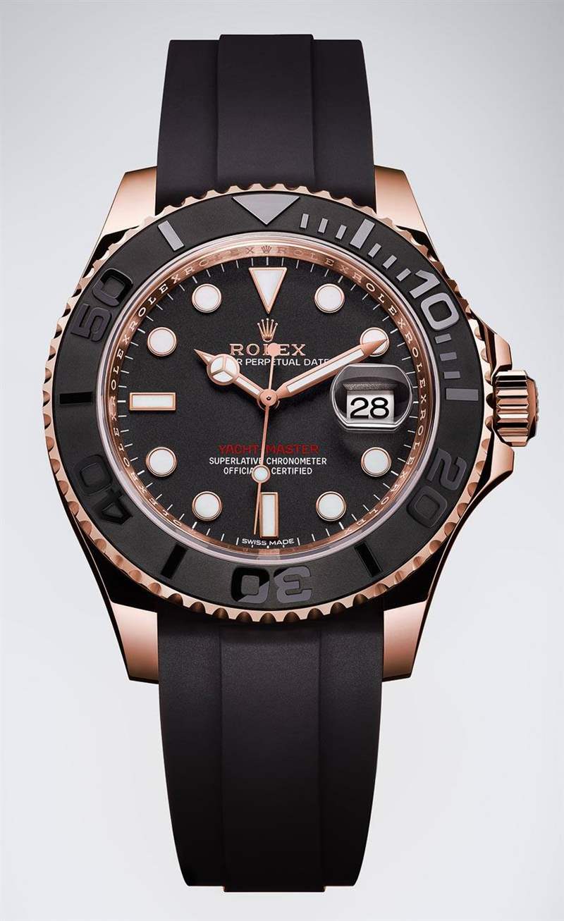 勞力士Yacht-Master 116655永恒玫瑰金手表2015年黑色陶瓷表圈-復(fù)刻表