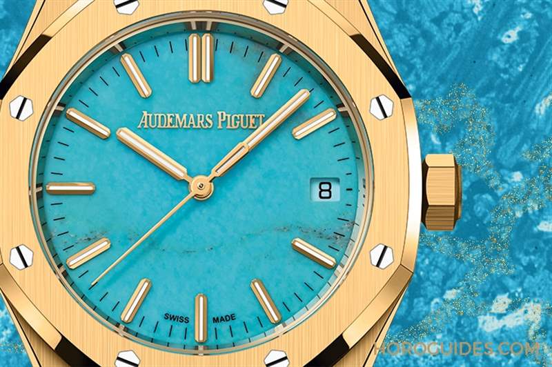 愛彼Royal Oak皇家橡樹自動(dòng)上鏈腕表，黃金表殼搭配天然綠松石表面-復(fù)刻表
