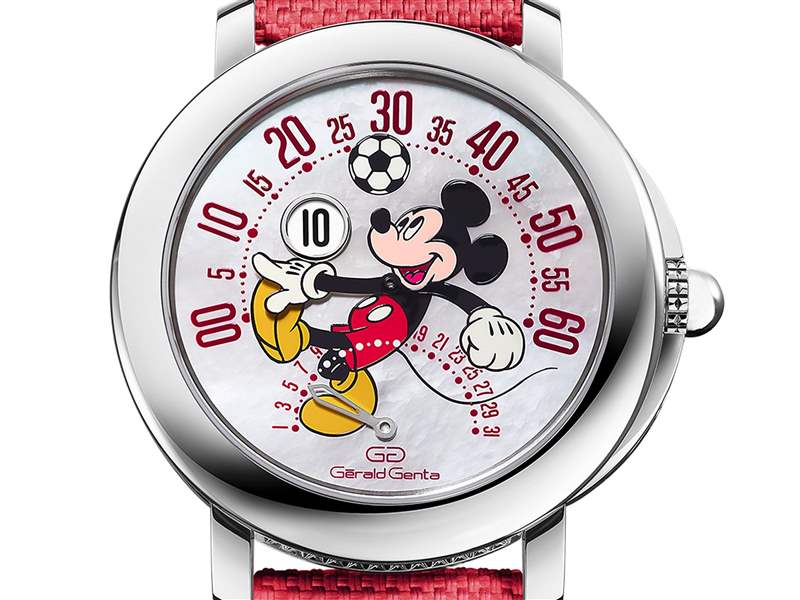 Gerald Genta推出Arena Bi-Retrograde Mickey Mouse數字跳時雙逆跳腕表：米老鼠踢足球-復刻表